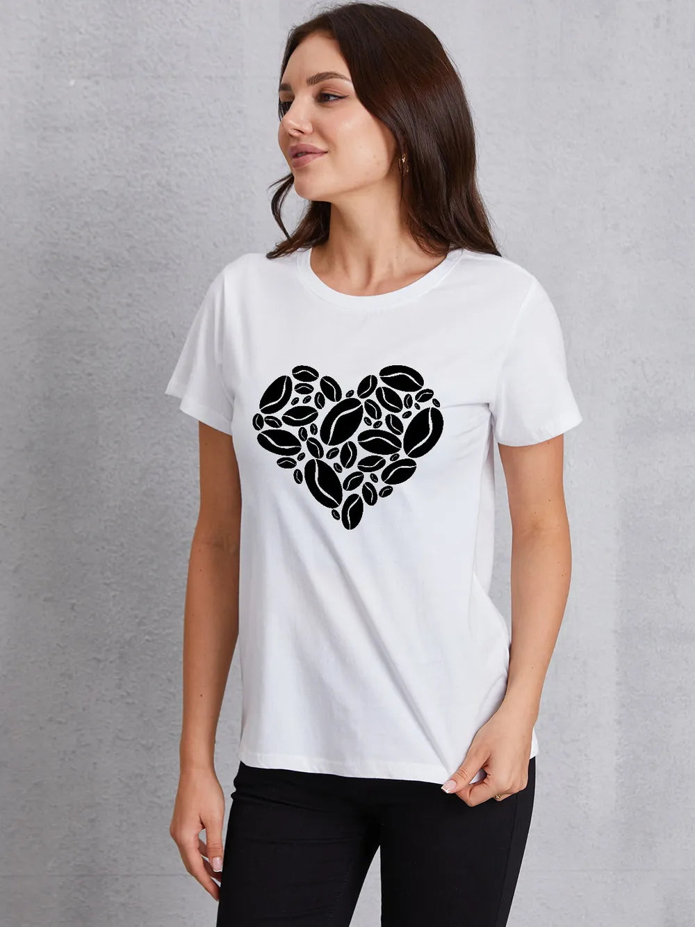 Heart Round Neck Short Sleeve T-Shirt