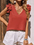 Ruffled V-Neck Cap Sleeve Blouse