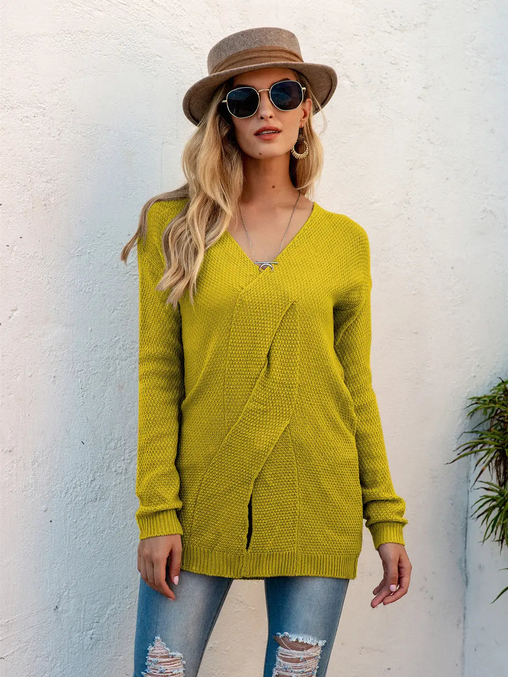 V-Neck Crisscross Detail Sweater