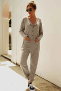 Buttoned Drop Shoulder Pocket Jumpsuit