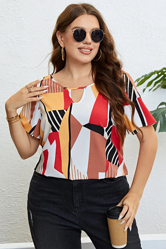 Plus Size Cutout Short Sleeve Blouse