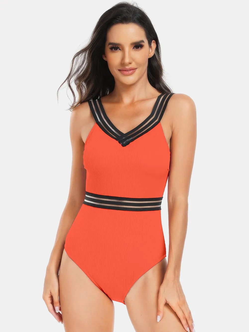 V-Neck One-Piece Swimwear