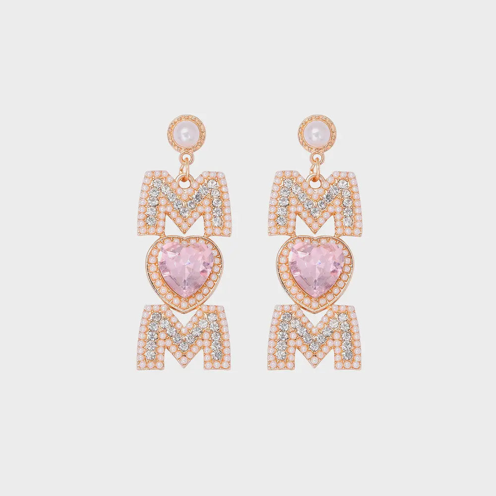 MOM Pearl Rhinestone Alloy Earrings