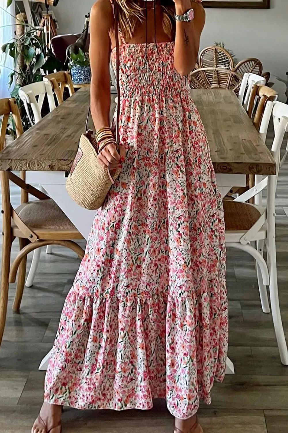 Smocked Floral Spaghetti Strap Dress