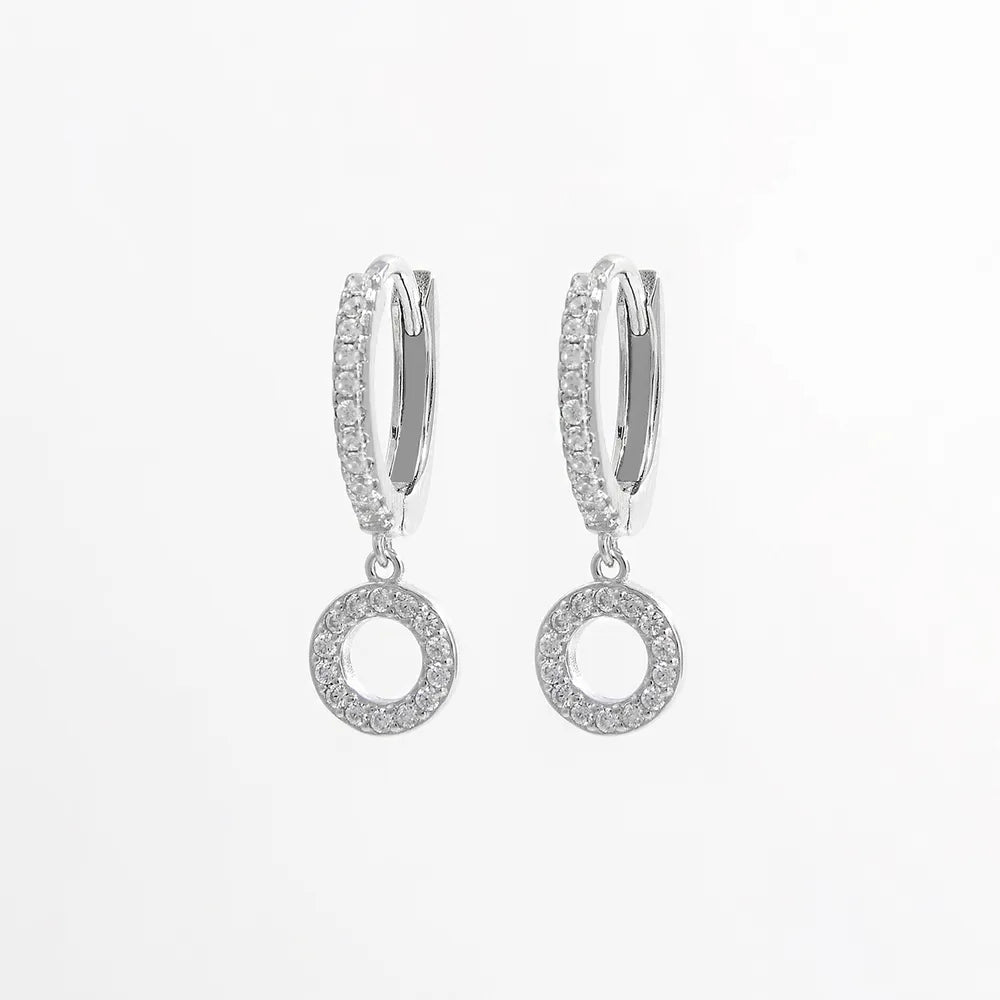 925 Sterling Silver Inlaid Zircon Hoop Dangle Earrings