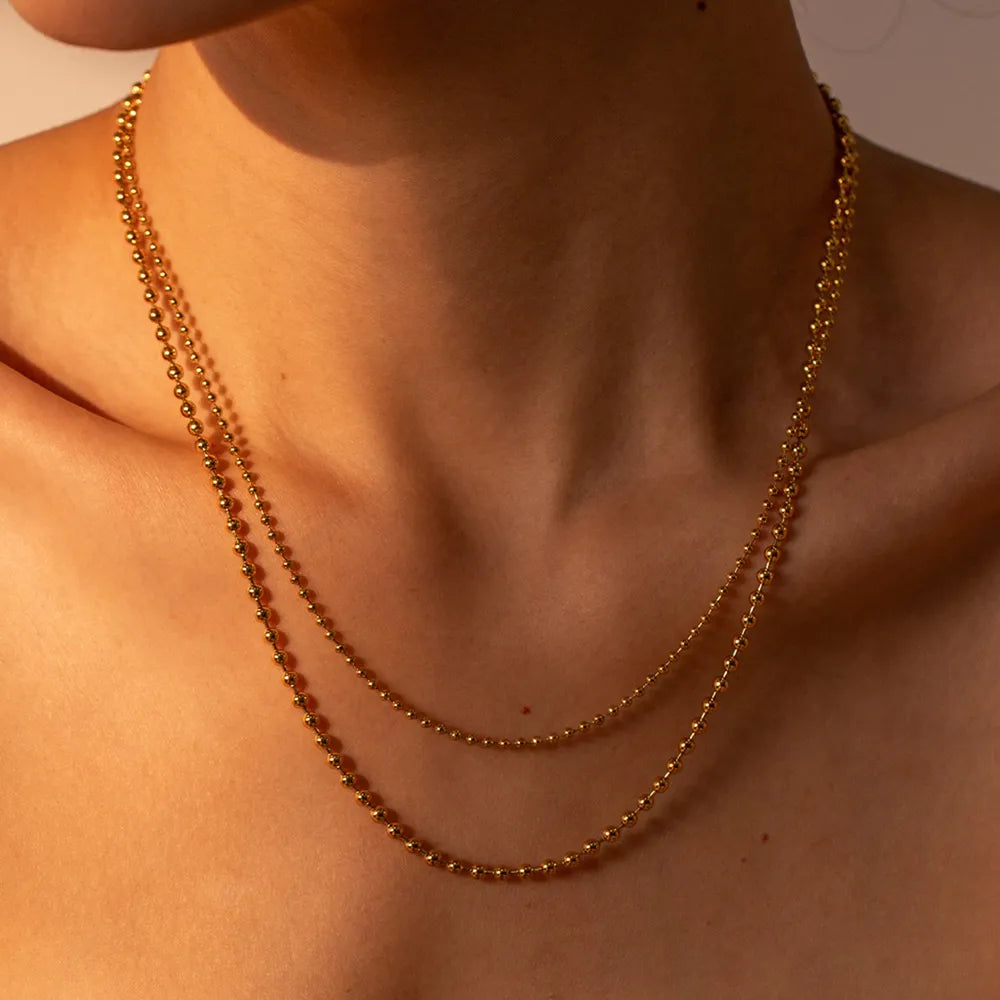 18K Gold-Plated Lobster Closure Bead Necklace