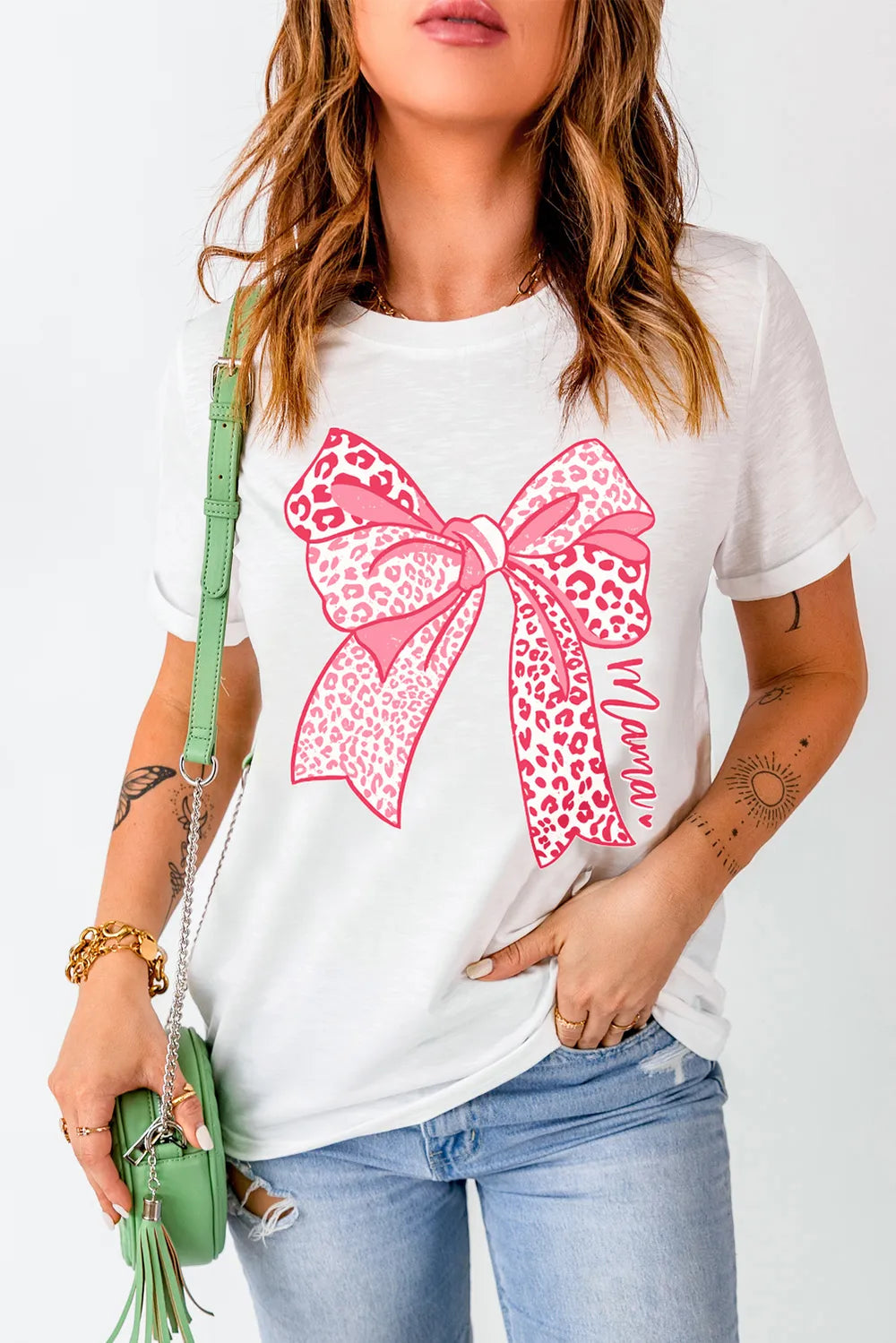 Bow Graphic Round Neck Short Sleeve T-Shirt