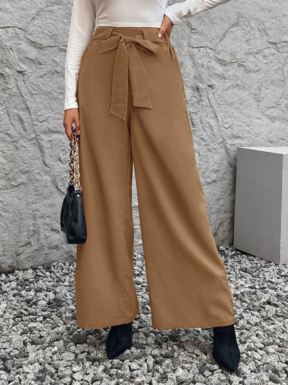 Tied High Waist Wide Leg Pants