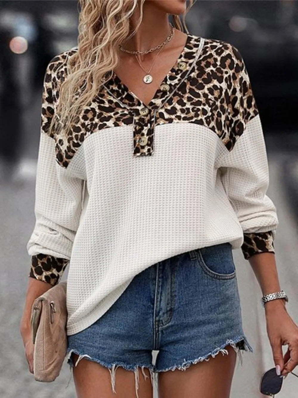 Leopard V-Neck Long Sleeve T-Shirt