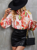 Printed Mock Neck Balloon Sleeve Shirt