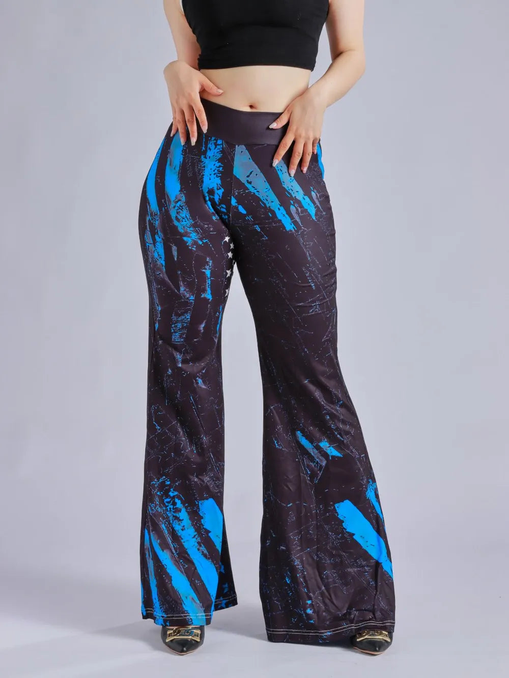 Printed Wide Waistband Flare Pants