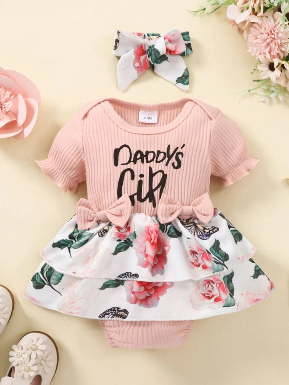 Baby Girl DADDY'S GIRL Graphic Floral Bodysuit Dress
