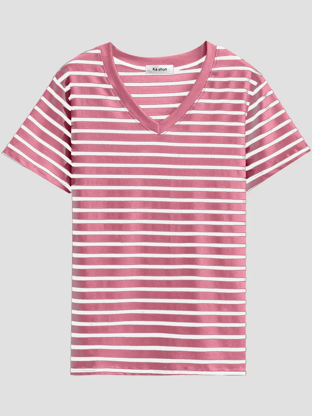 Plus Size Striped V-Neck Short Sleeve T-Shirt