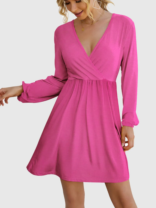 Surplice Long Sleeve Mini Dress