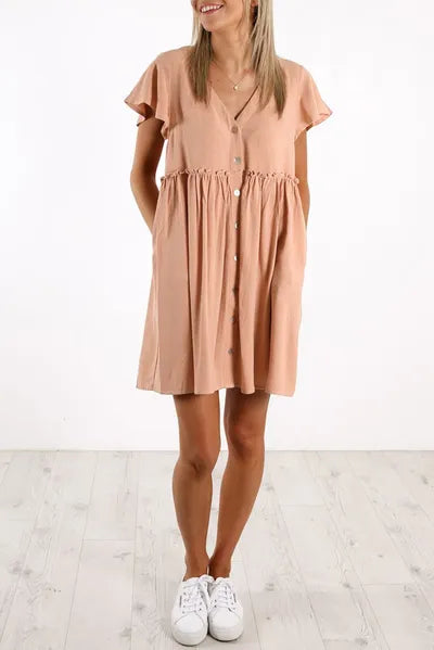 Buttoned Empire Waist Babydoll Dress