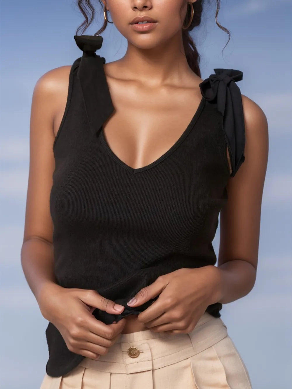 V-Neck Tie Shoulder Tank