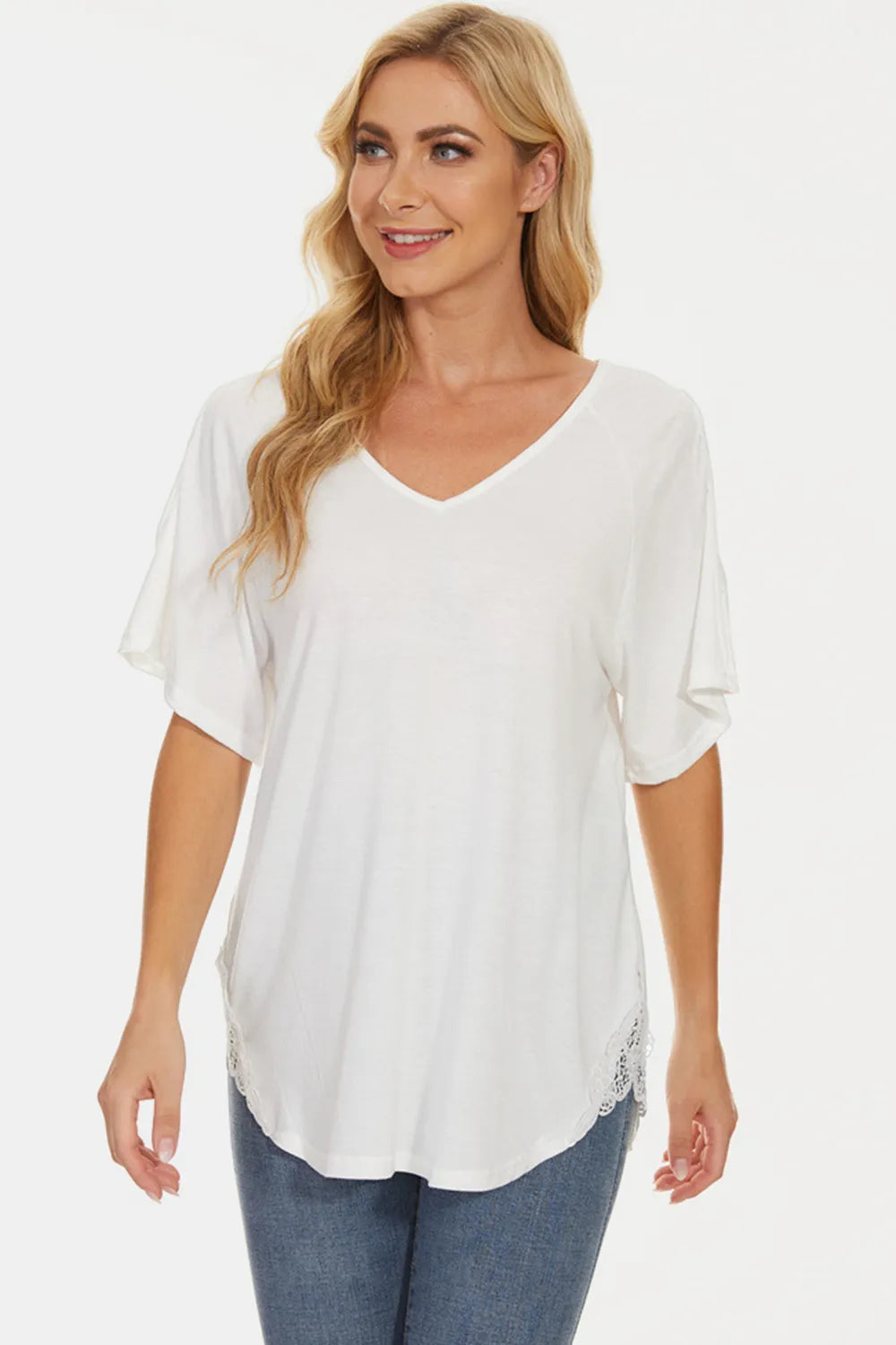 Cutout V-Neck Short Sleeve T-Shirt