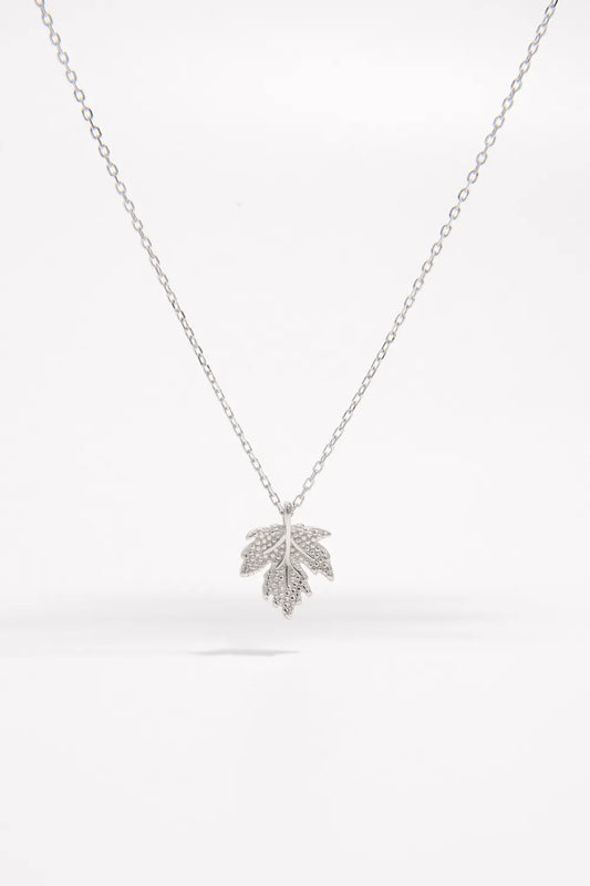 925 Sterling Silver Zircon Maple Leaf Necklace