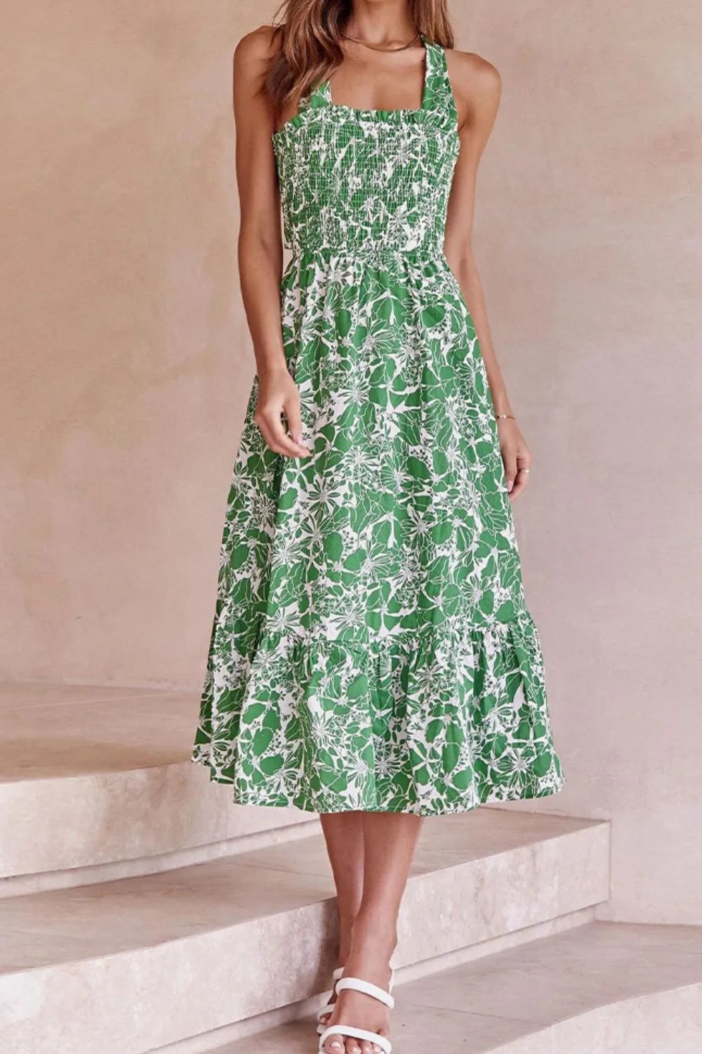 Floral Crisscross Tie Back Midi Dress