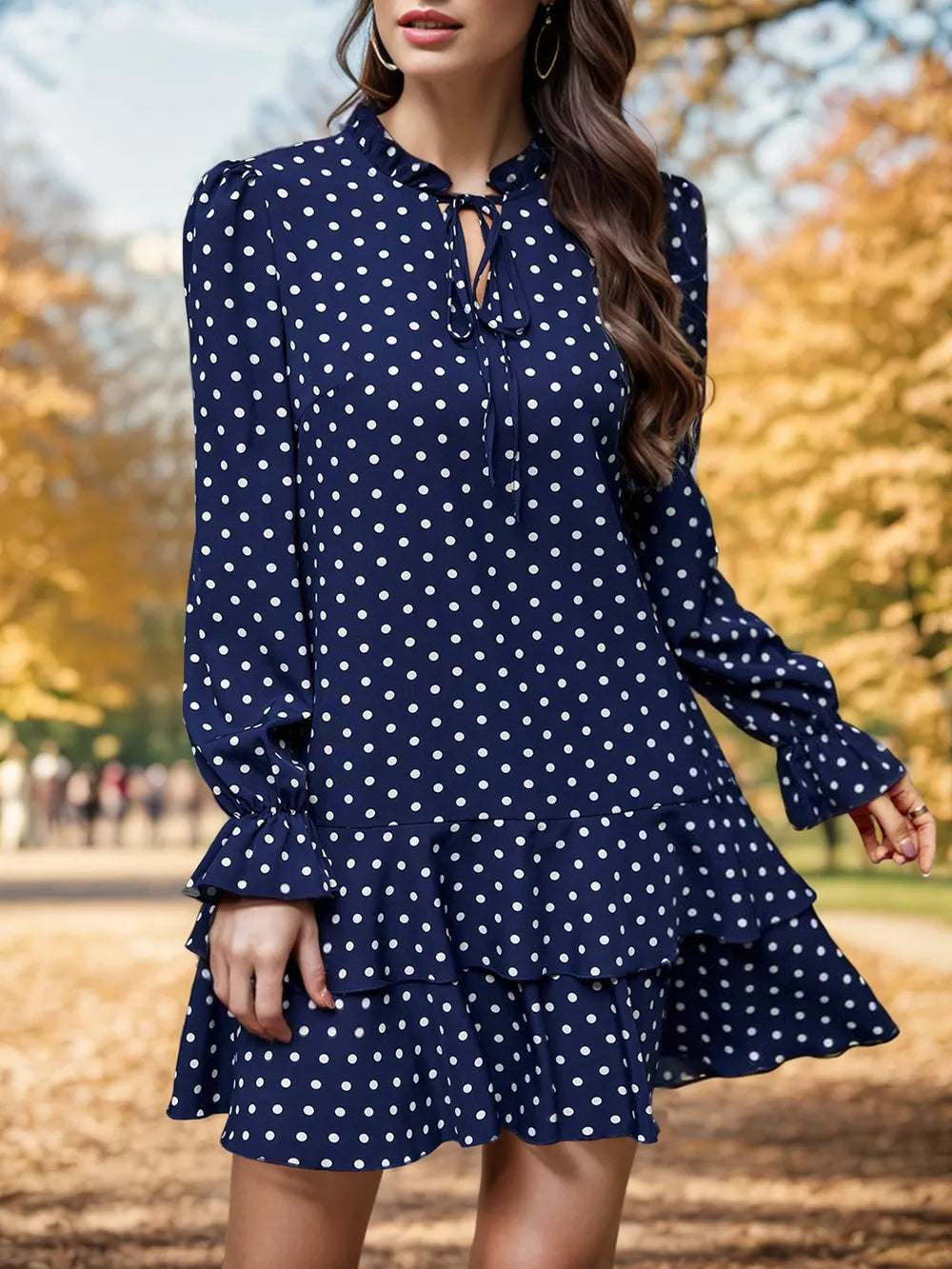 Layered Polka Dot Flounce Sleeve Mini Dress