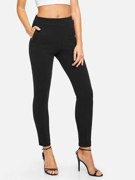 Mid-Rise Textured Skinny Pants