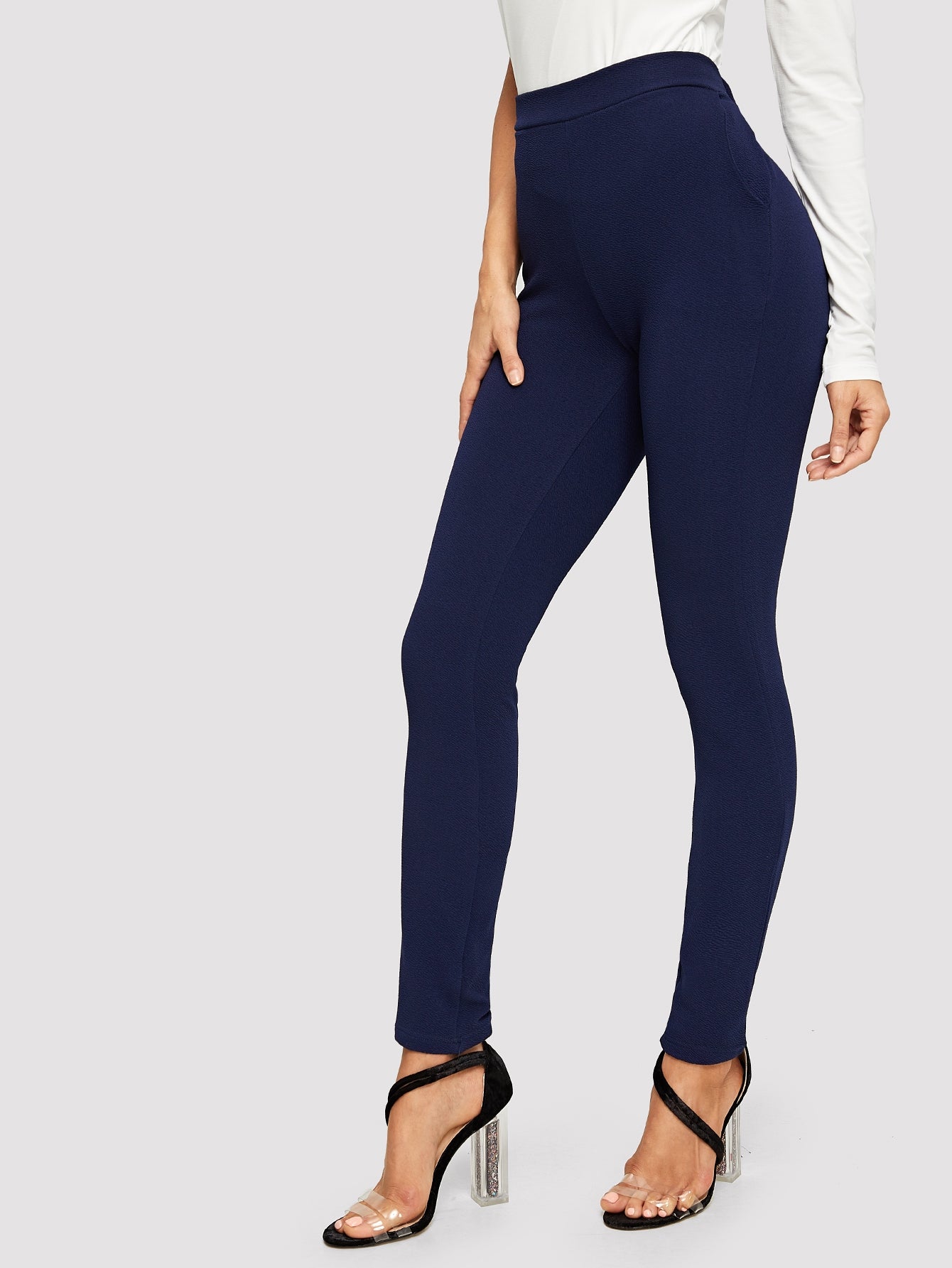 Mid-Rise Textured Skinny Pants