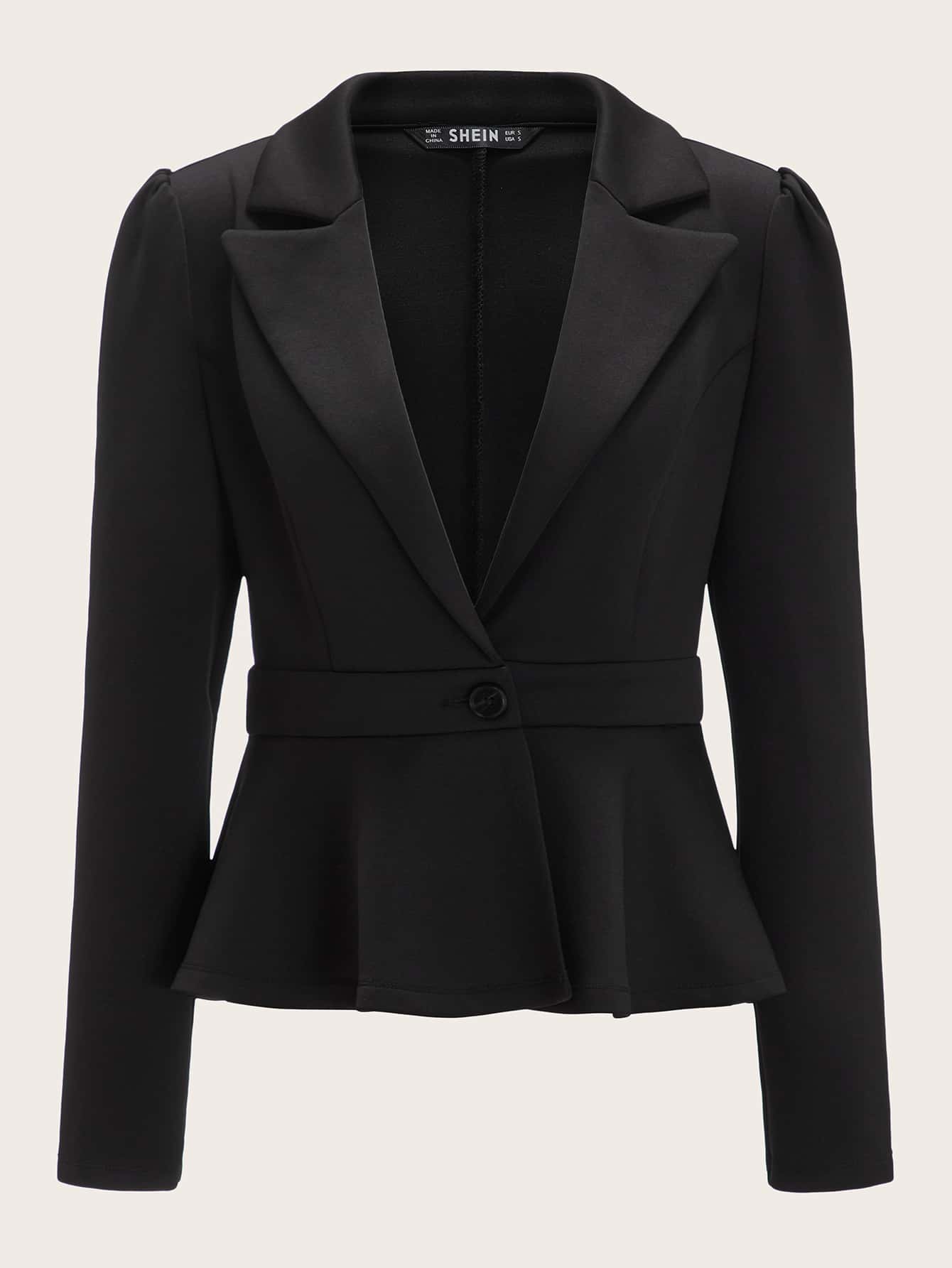 Notched Collar Single Button Peplum Blazer