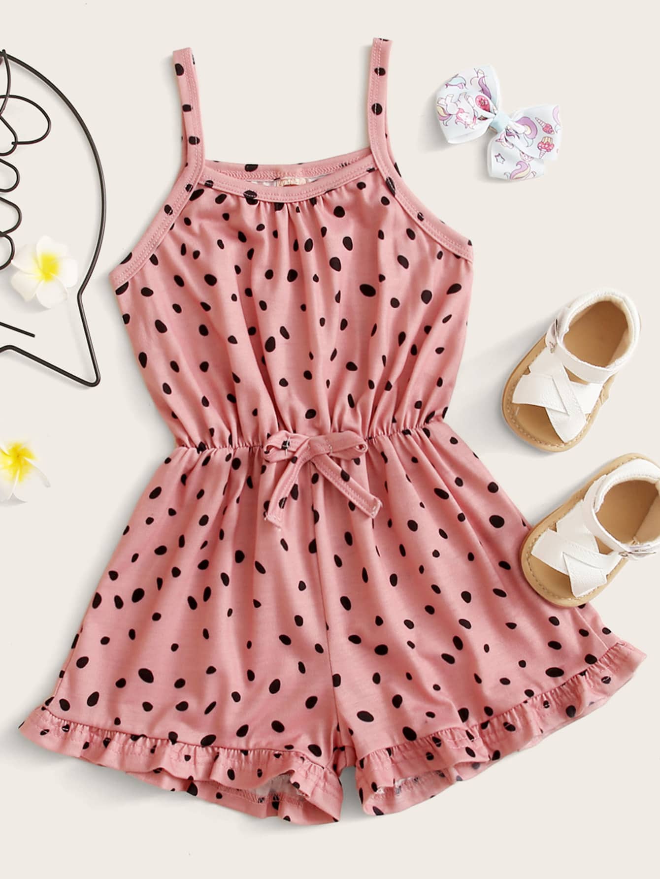 Young Girl Allover Print Ruffle Hem Cami Romper