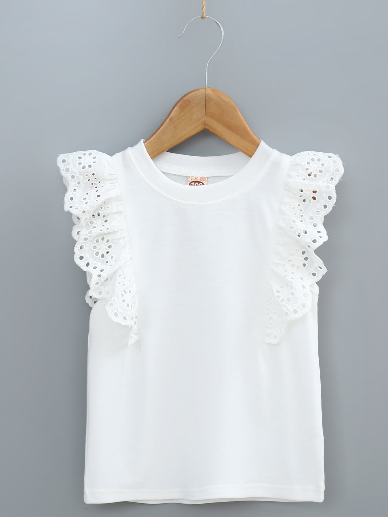 Young Girl Contrast Eyelet Embroidery Ruffle Tank Top