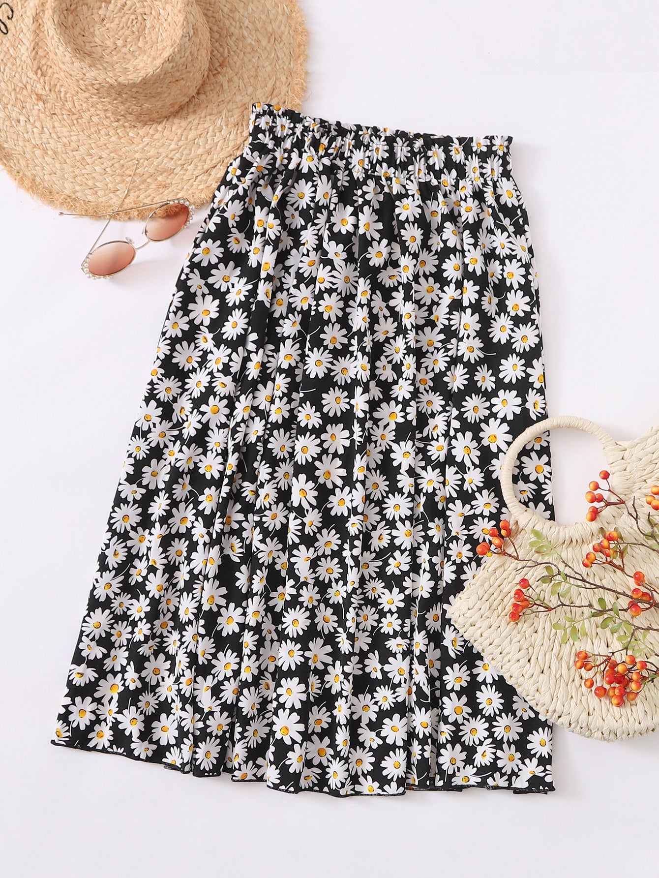 Plus Daisy Floral Midi Flared Skirt