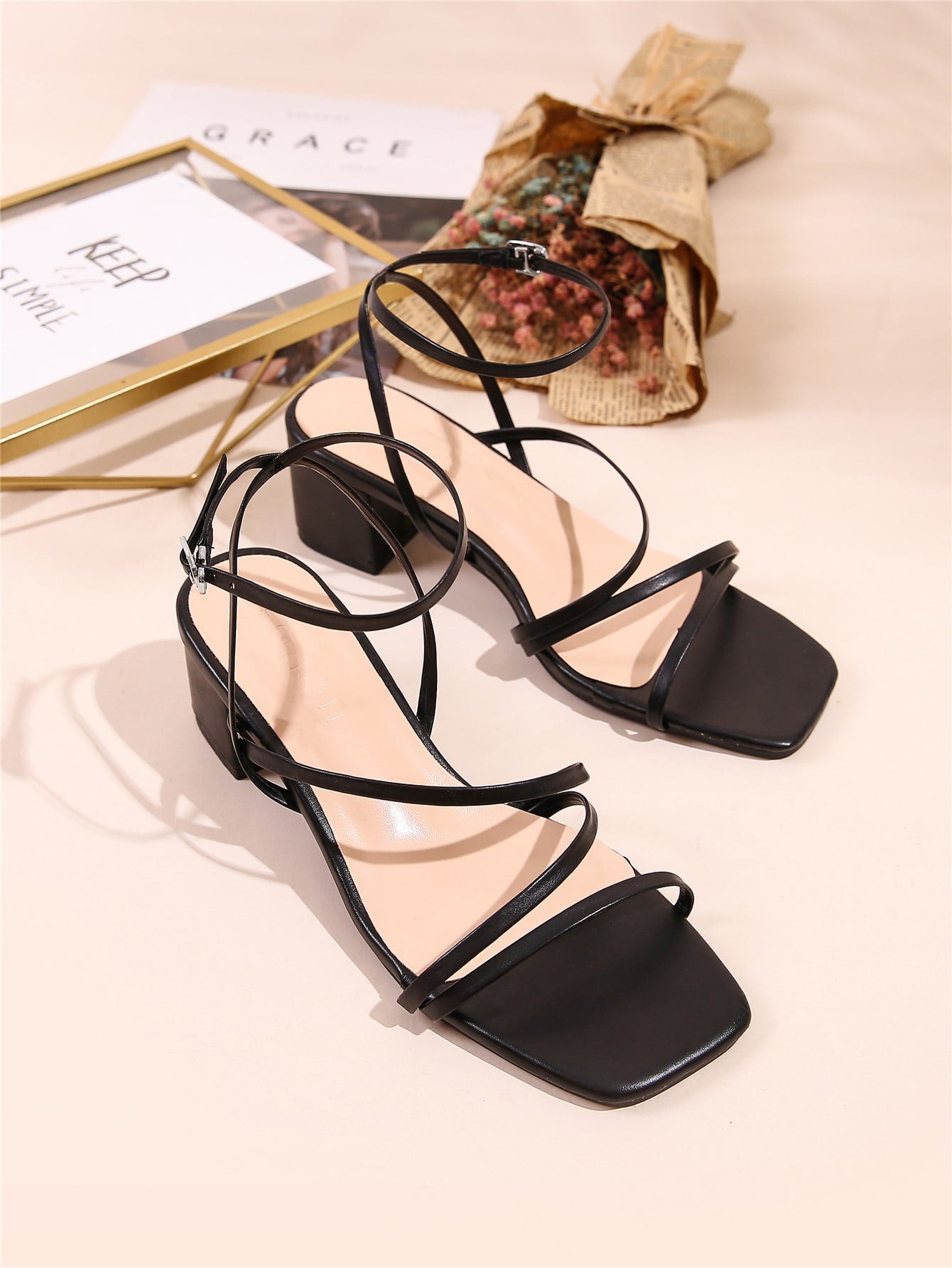 Women Minimalist Chunky Heeled Ankle Strap Sandals, Elegant Summer Heeled Sandals