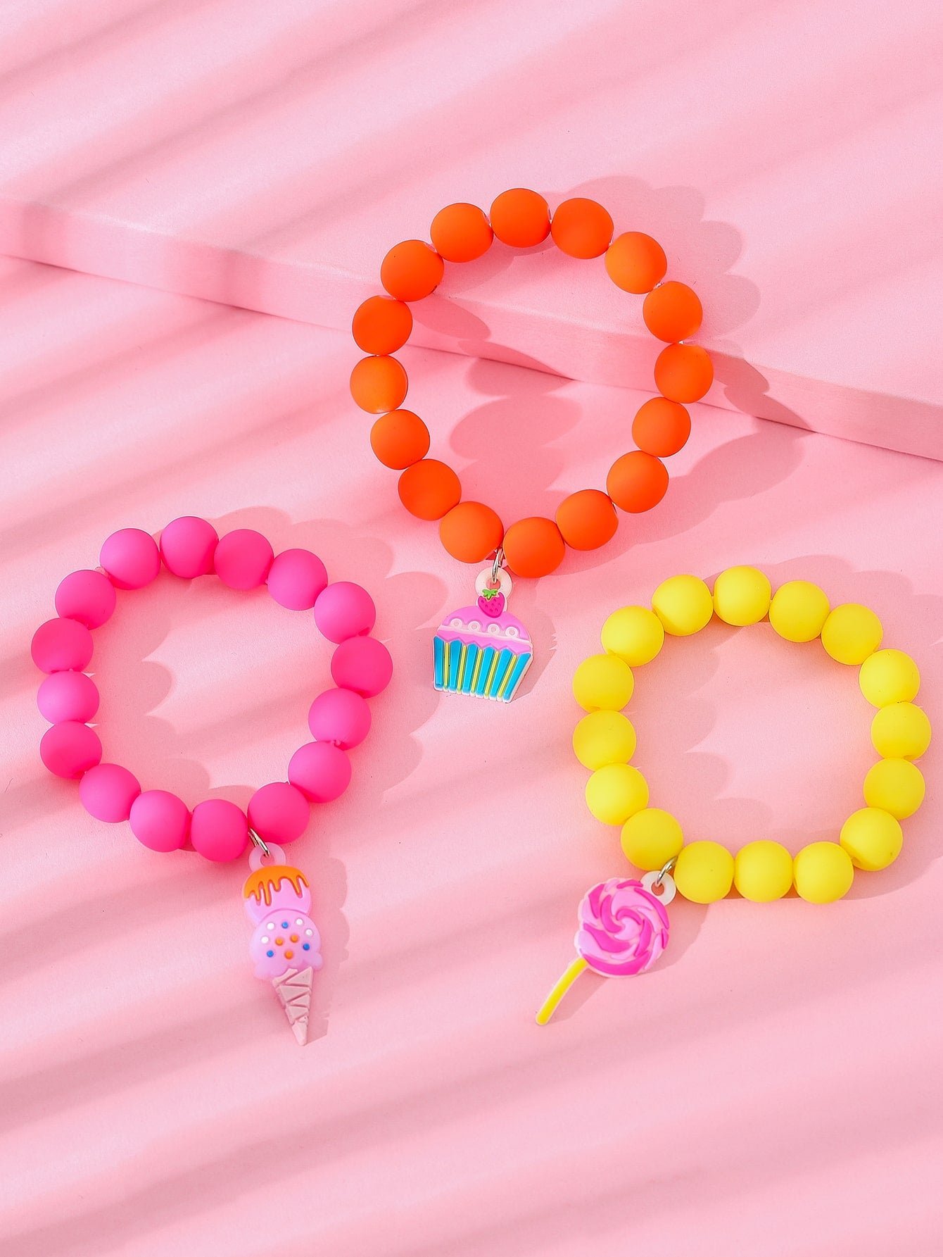 3pcs Toddler Girls Cake Charm Beaded Bracelet