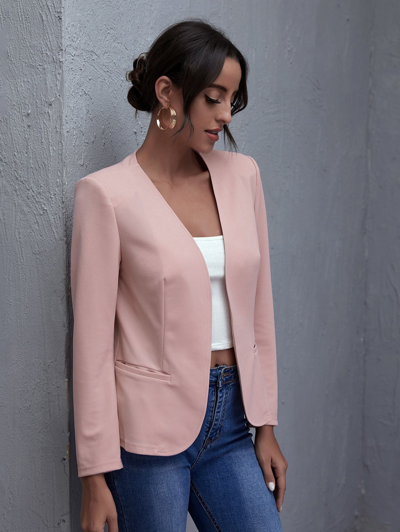 Open Front Solid Blazer