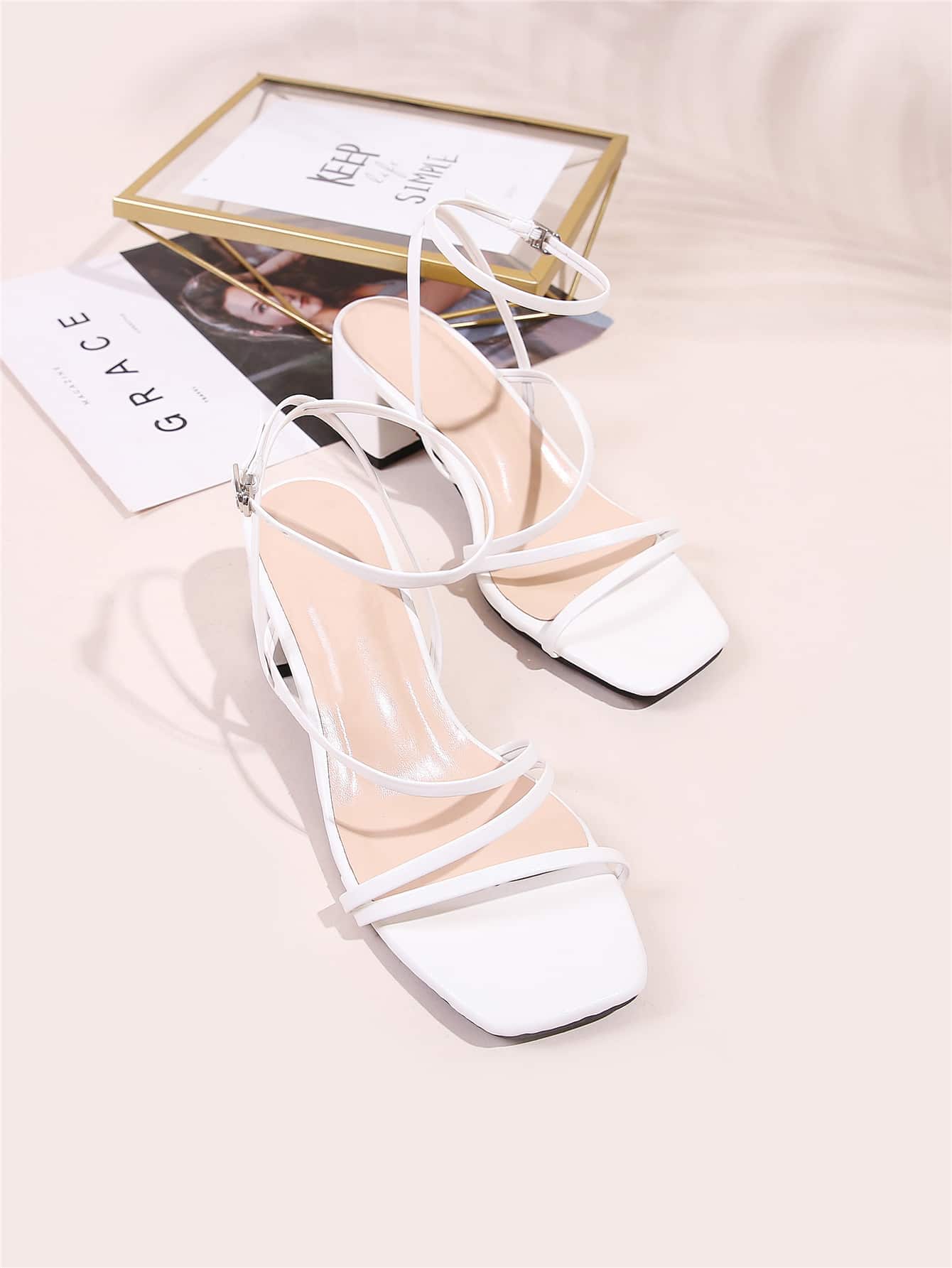 Women Minimalist Chunky Heeled Ankle Strap Sandals, Elegant Summer Heeled Sandals