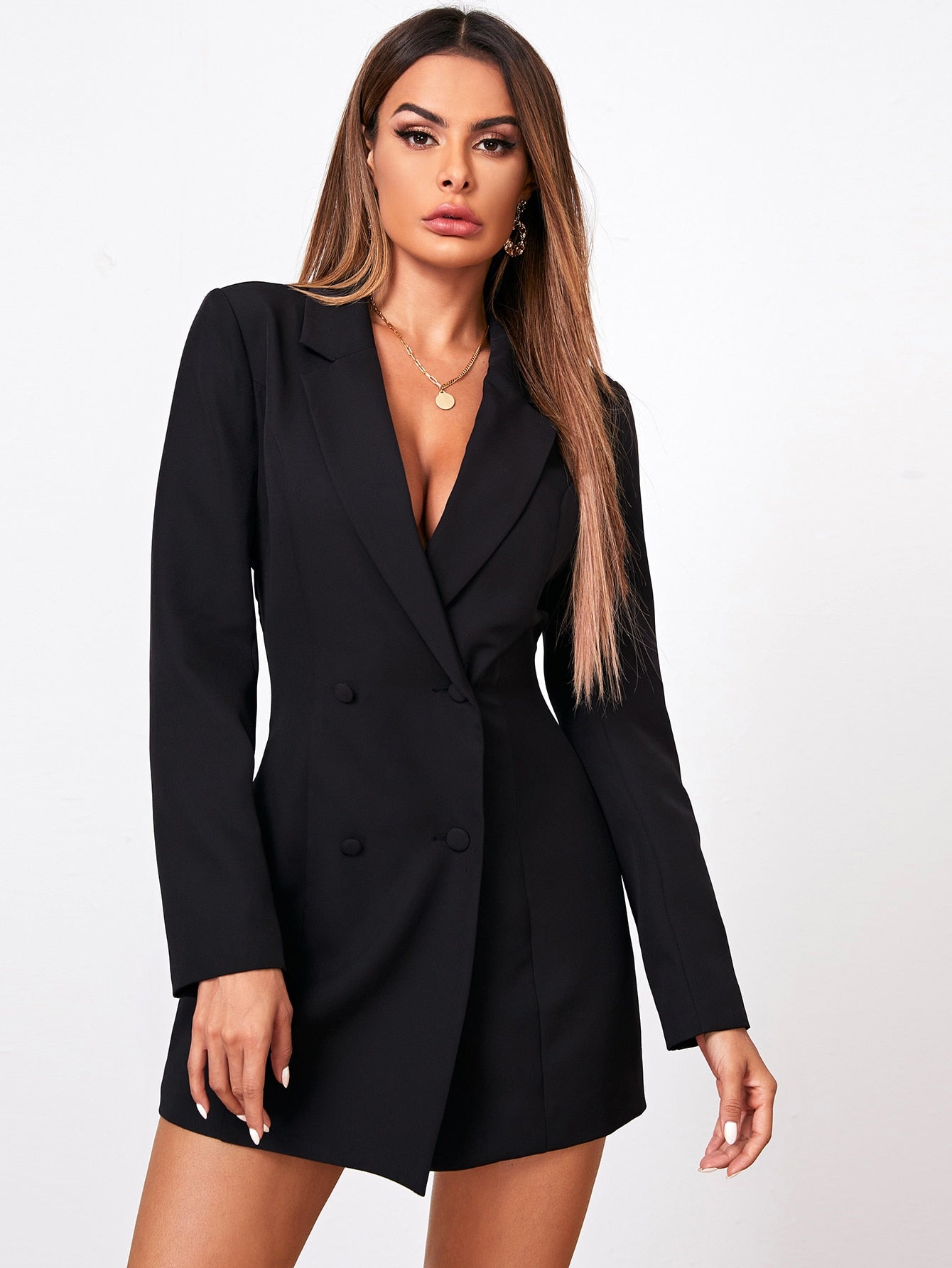 BIZwear Lapel Neck Double-breasted Blazer Dress Workwear