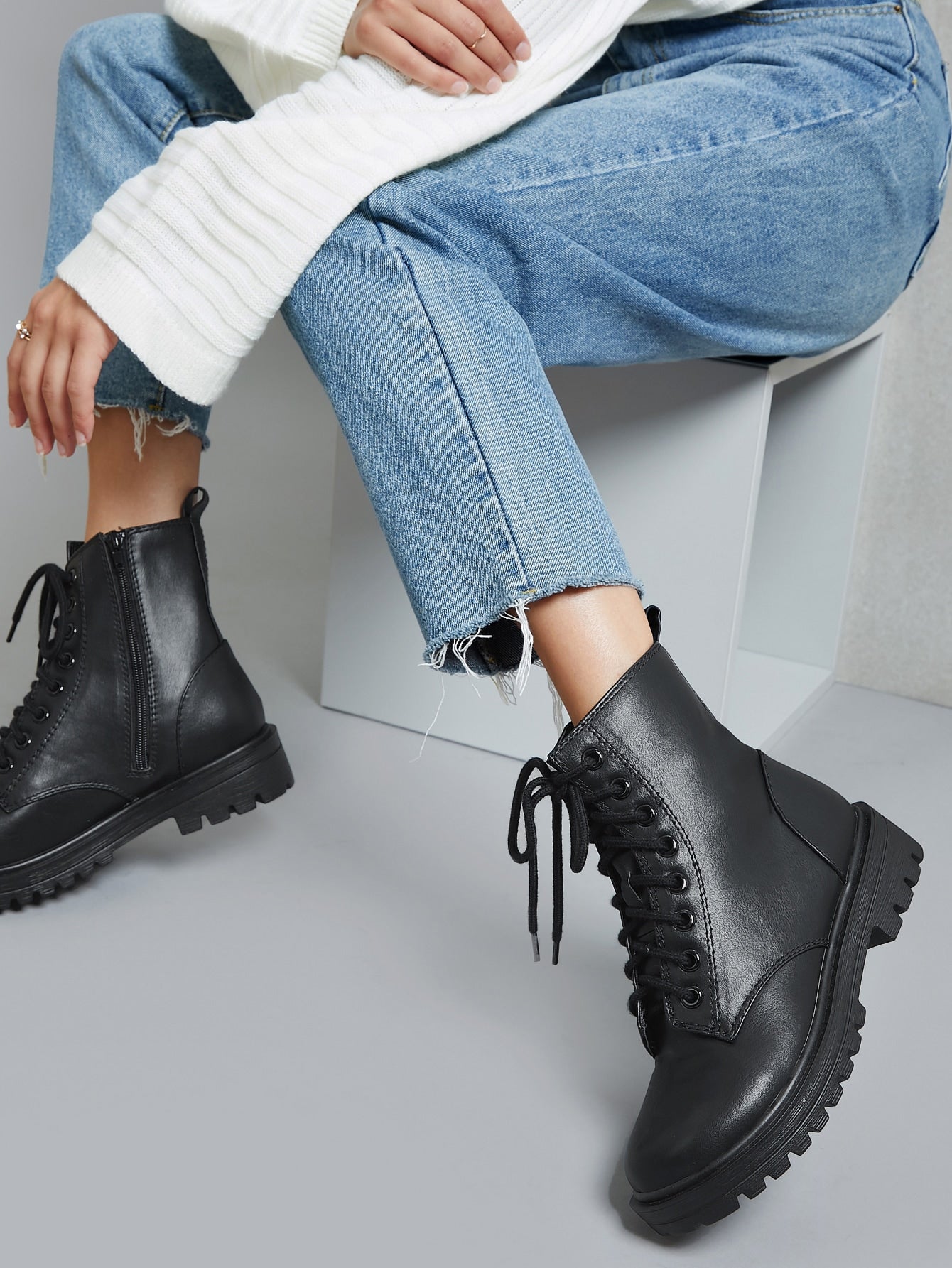 Patent Lace-Up Combat Boots