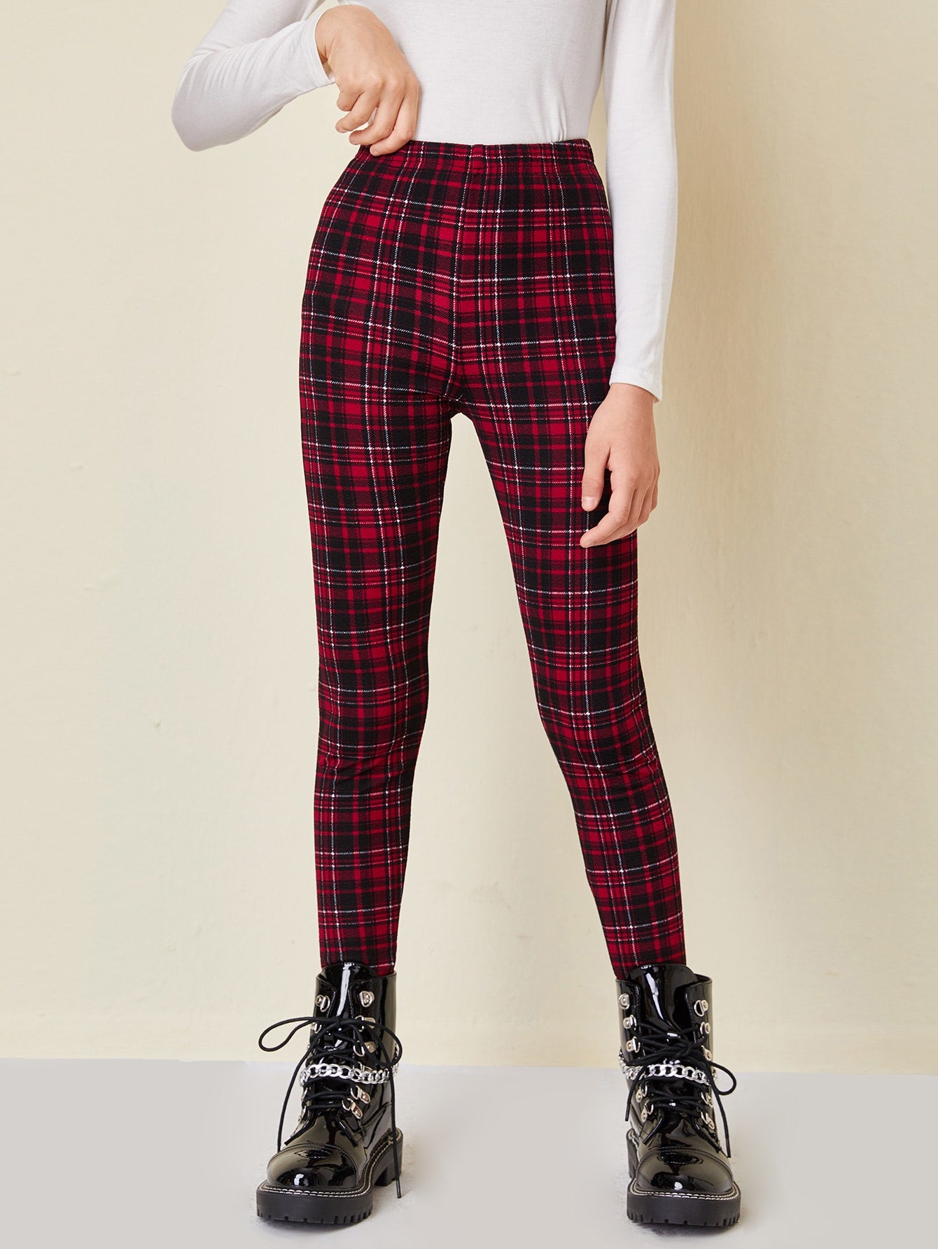 Tween Girl Elastic Waist Tartan Leggings