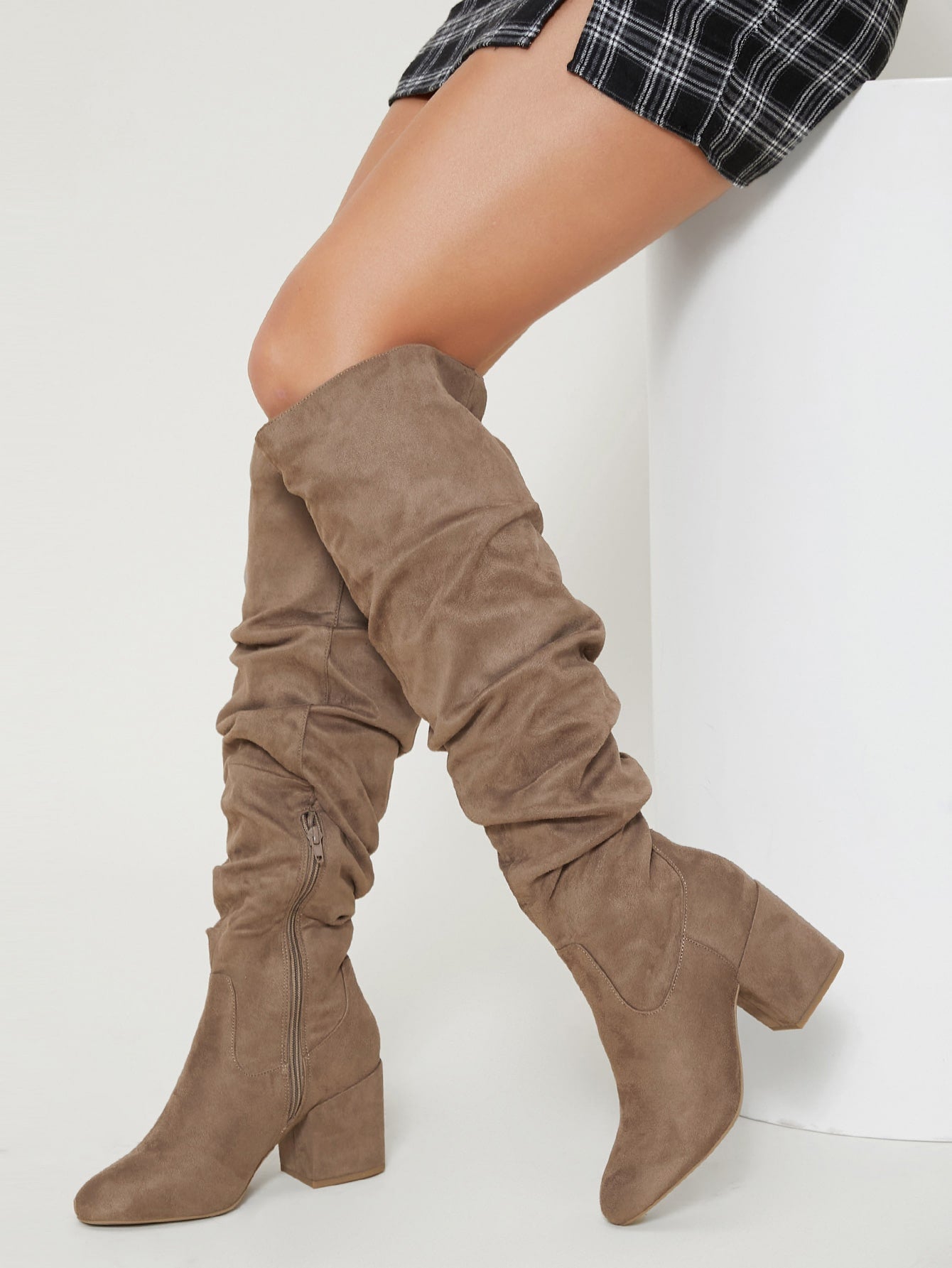 Vegan Suede Over the Knee Ruched Boots