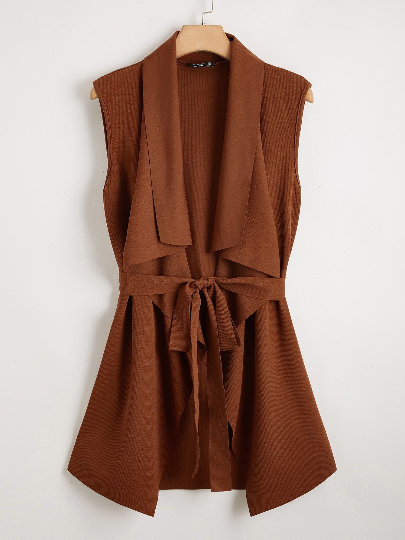 Plus Waterfall Neck Belted Vest Coat