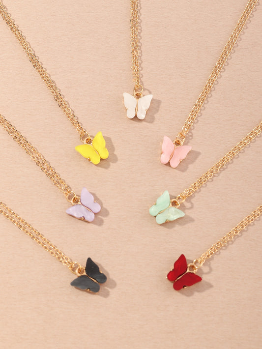 7pcs Toddler Girls Butterfly Charm Necklace