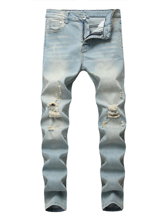 Men Cotton Washed Ripped Skinny Jeans