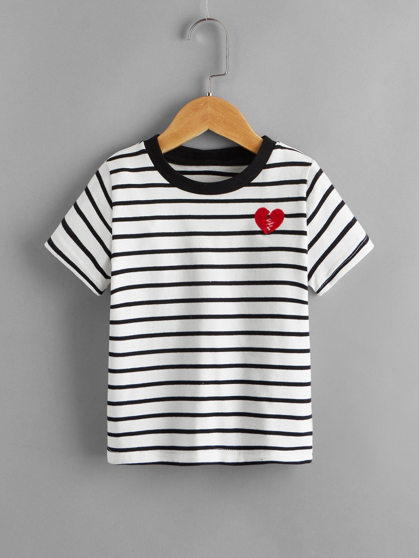 Young Boy Heart Embroidery Striped Tee