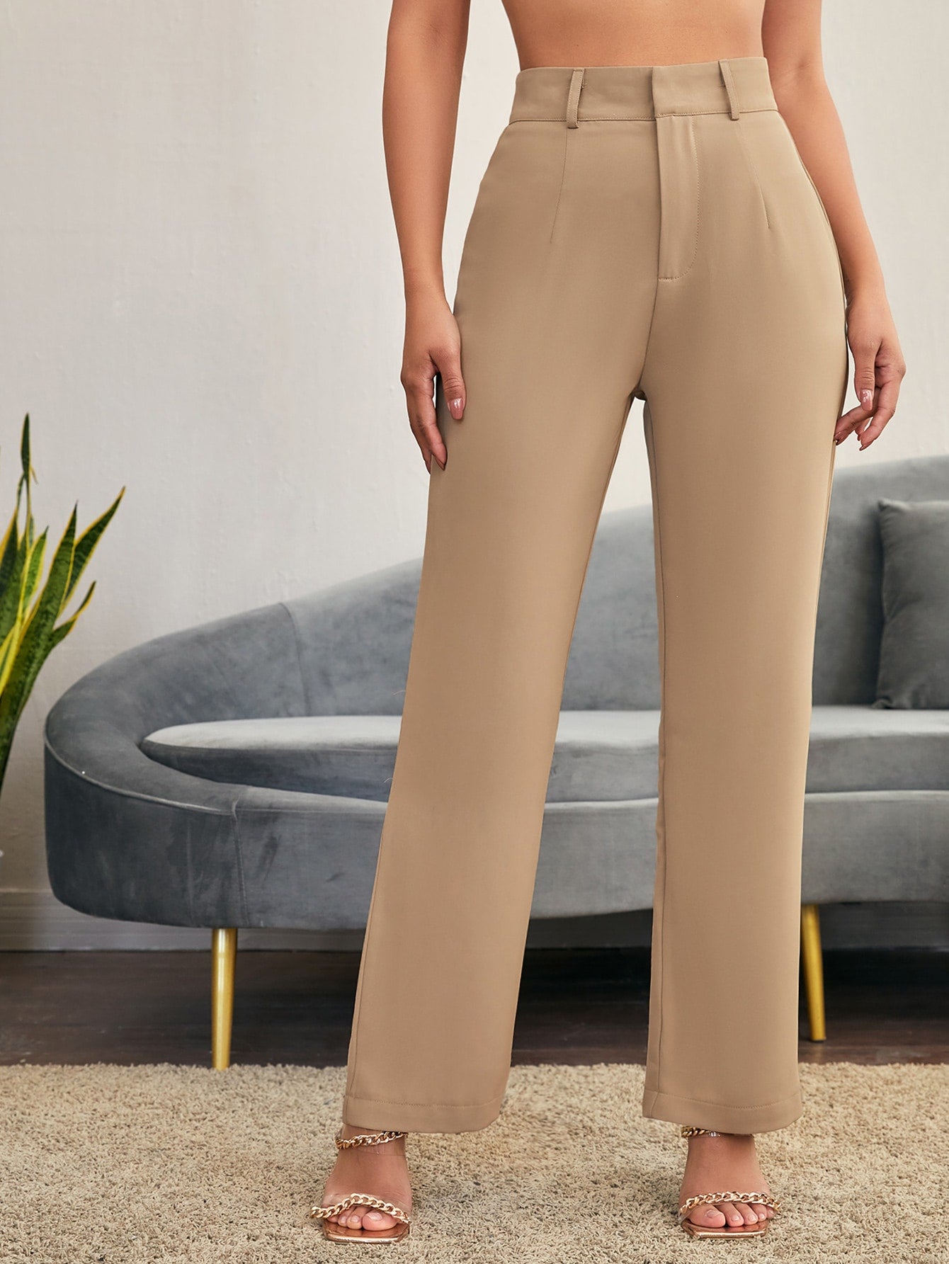 Solid High Waist Suit Pants