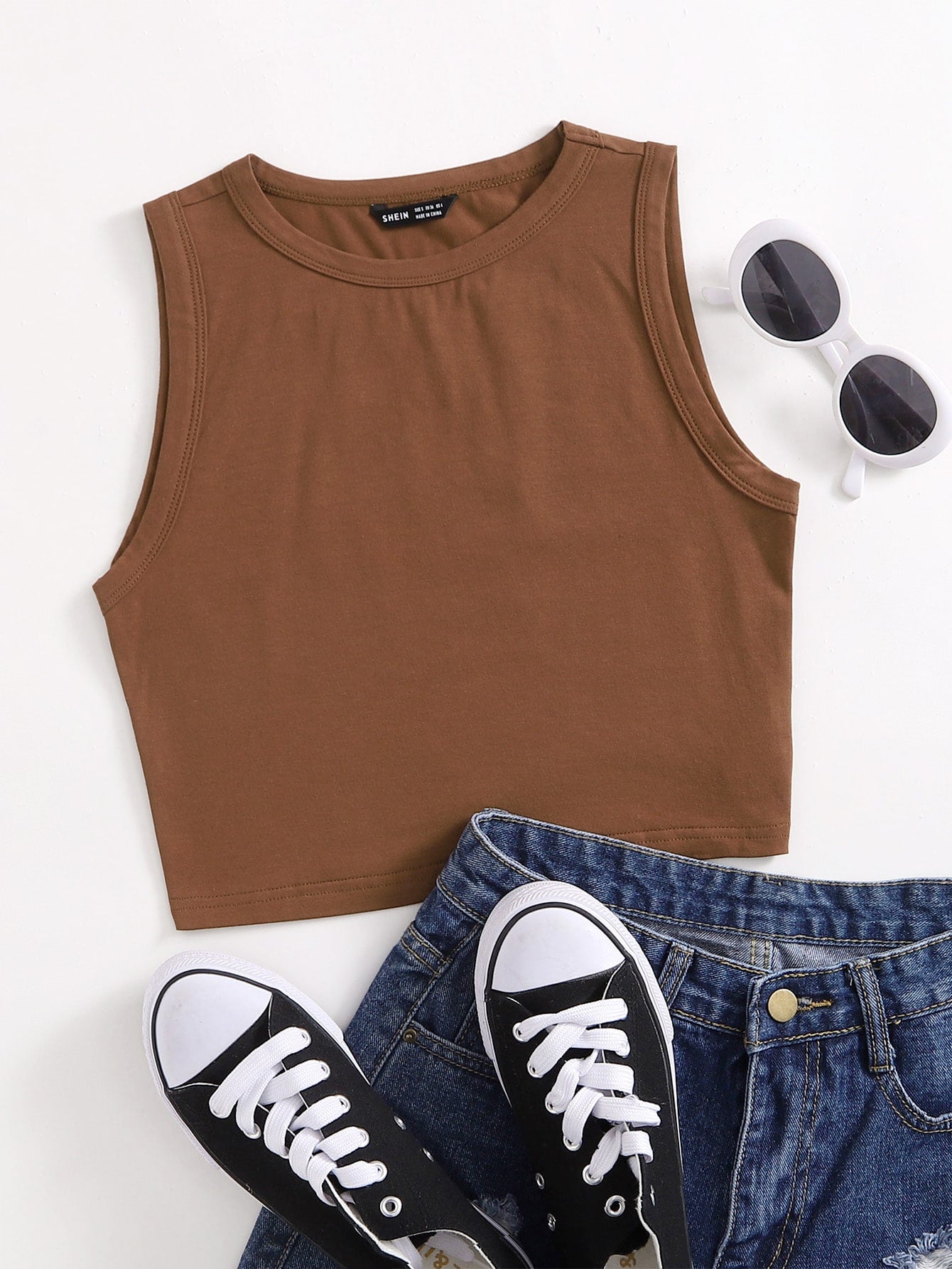 Summer  Outfits Solid Crop Tank Top