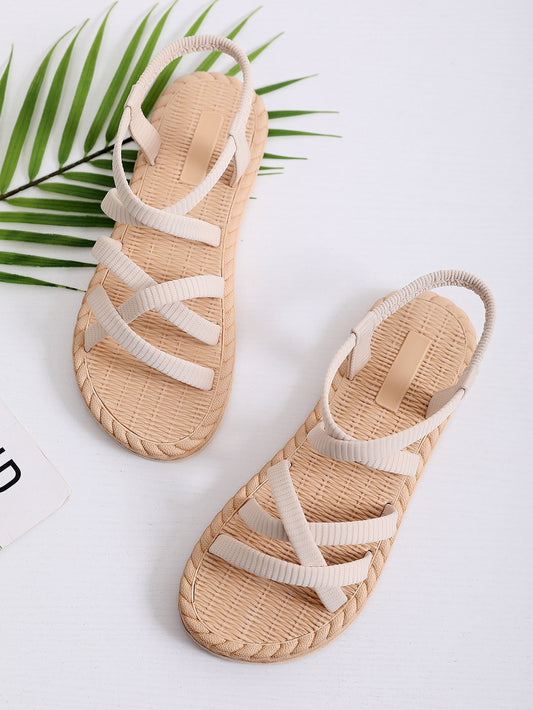 Minimalist Outdoors Flat Shoes for Women, Criss Cross Fabric Open Toe Slingback Sandals