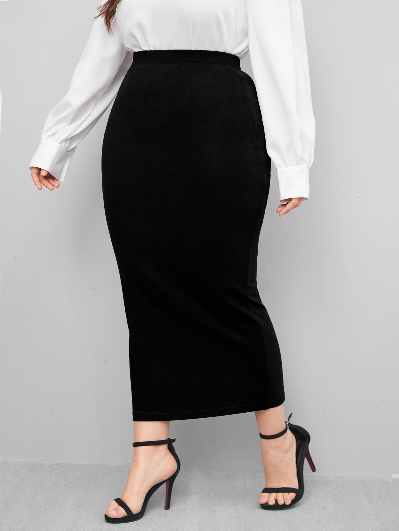 Plus Solid High Waist Skirt