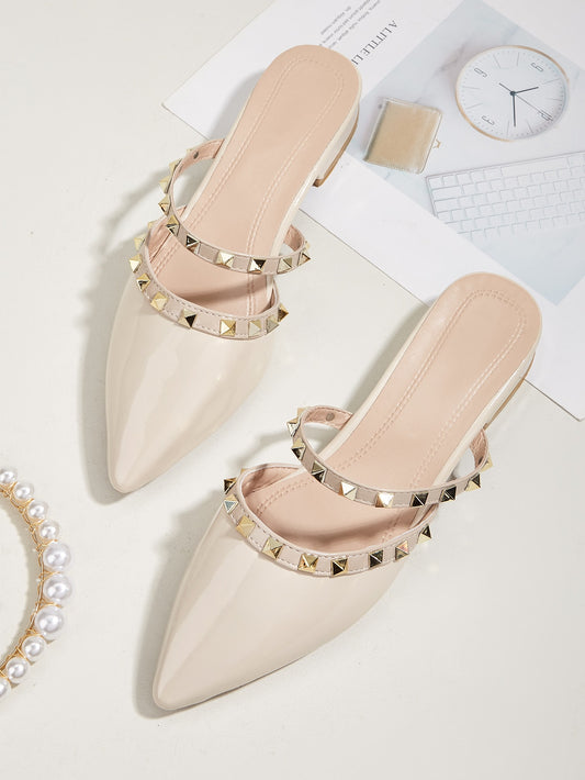 Women Studded Decor Flat Mules, Fashion Outdoor Flats