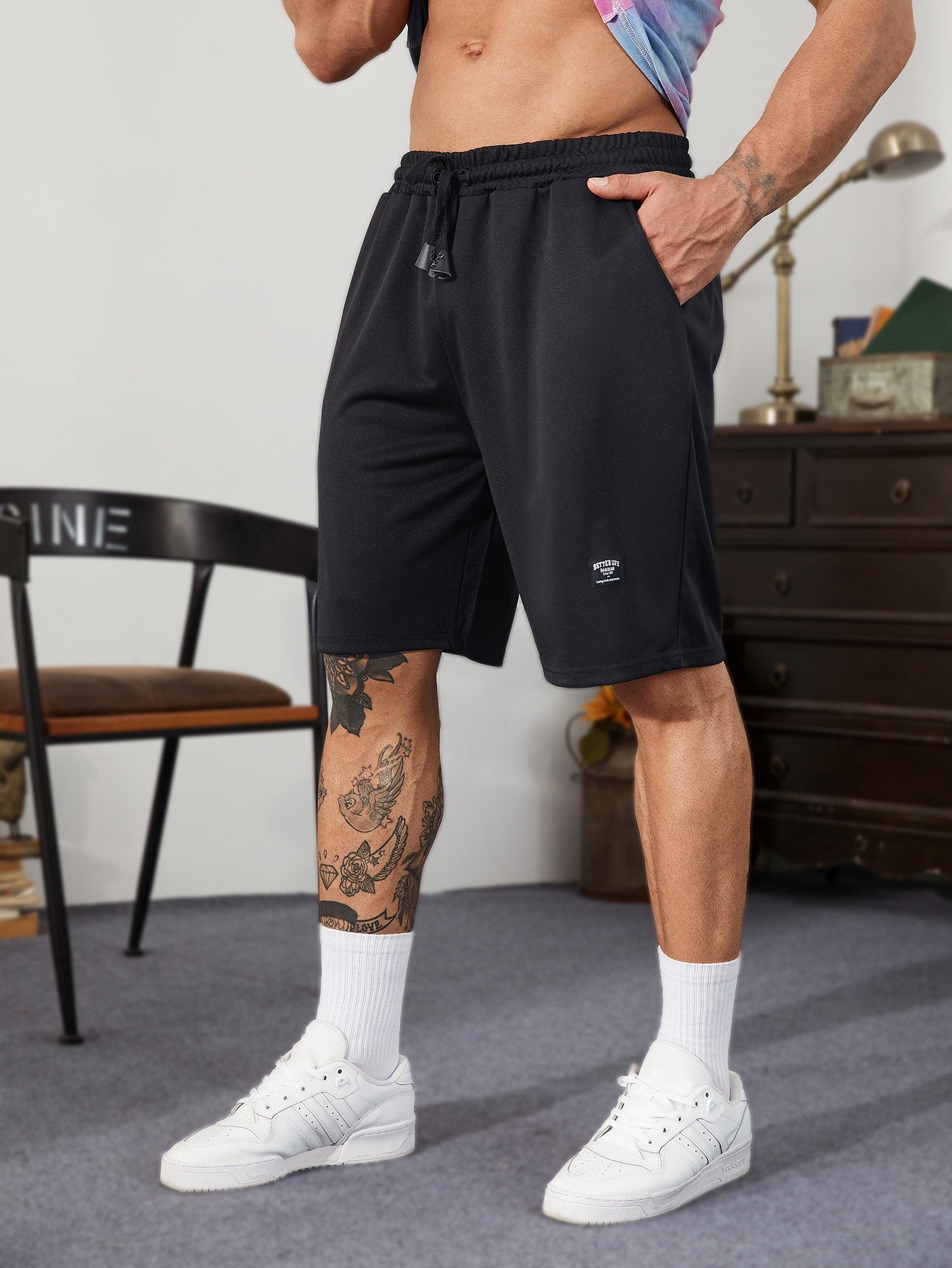 Men Plus Letter Graphic Drawstring Track Shorts