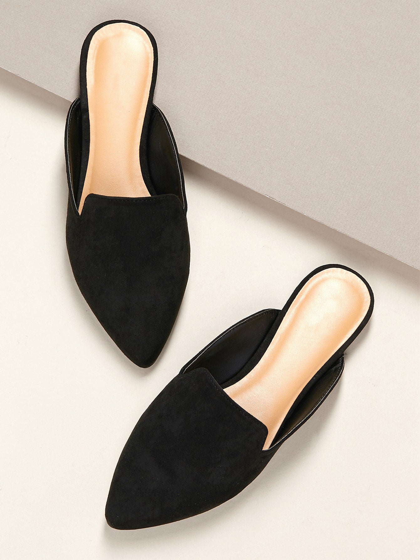 Faux Leather Pointed Toe Notched Mules