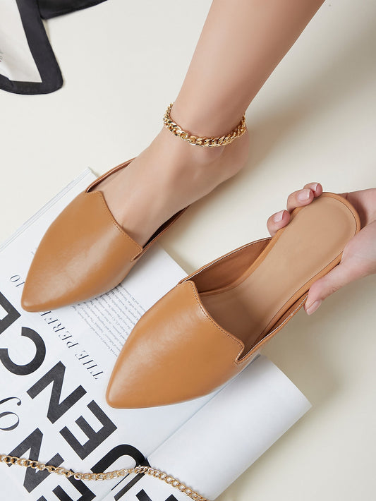 Faux Leather Pointed Toe Notched Mules